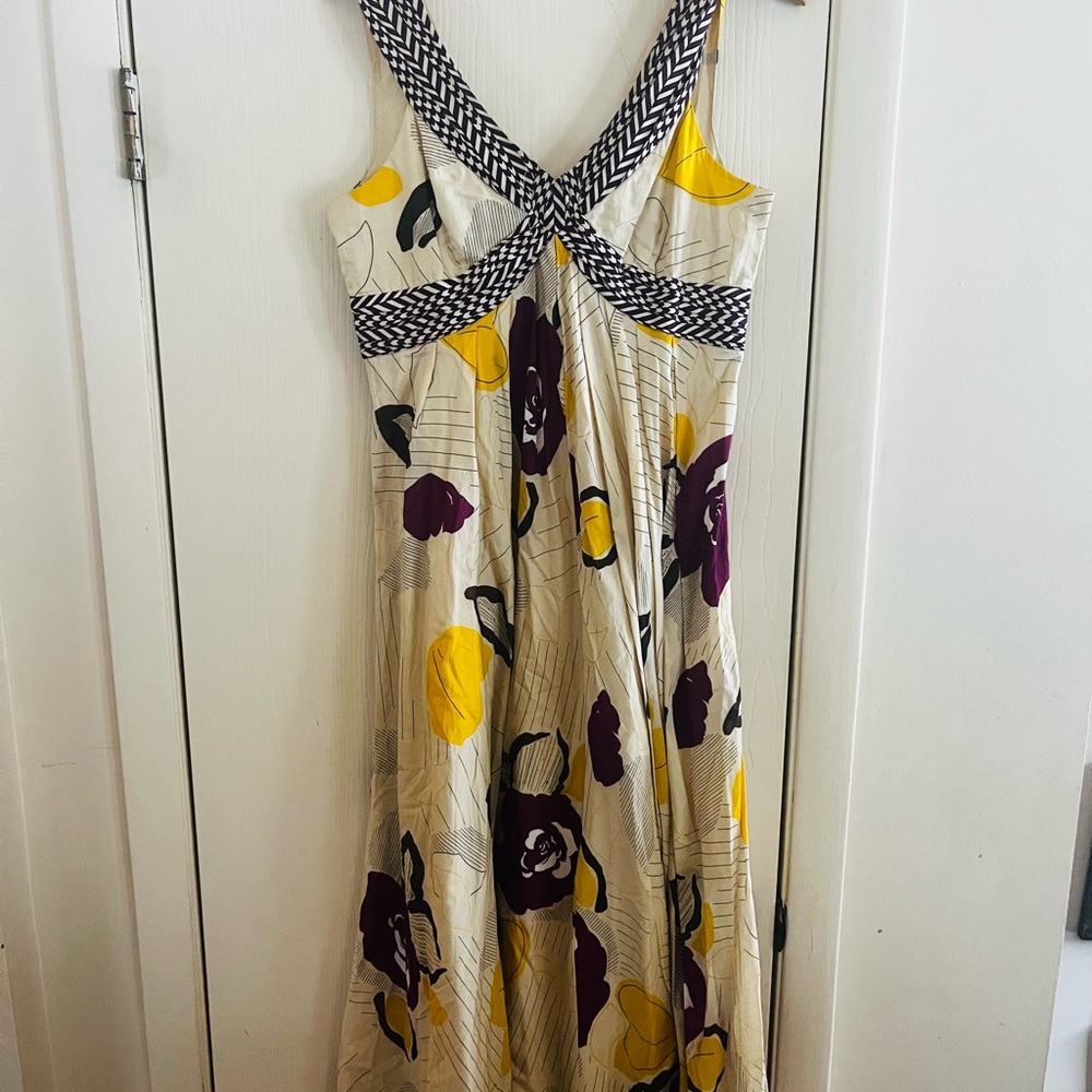 Moulinette Soeurs Anthropologie Cream Maxi Dress with Yellow Purple Floral Print - Picture 2 of 12